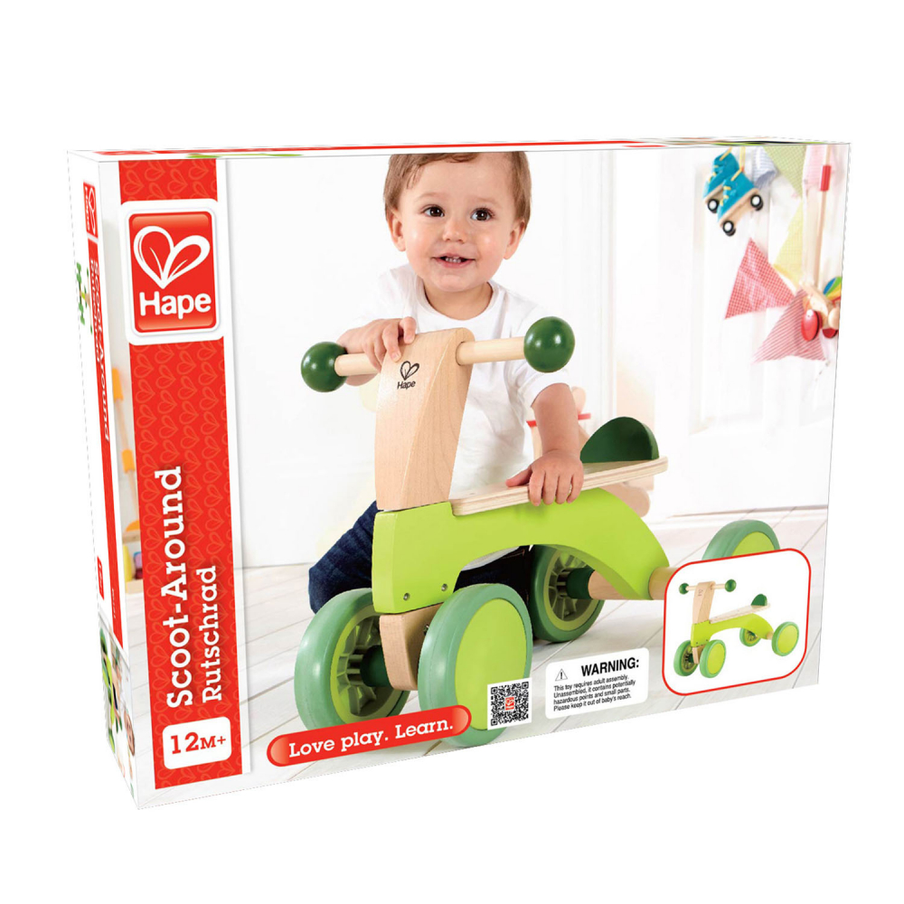 Ride-On copii fara pedale Hape cu 4 roti, fabricat din lemn cu roti silentioase, recomandat copiilor de la 12 luni Ride-On copii fara pedale Hape cu 4 roti, fabricat din lemn cu roti silentioase, recomandat copiilor de la 12 luni