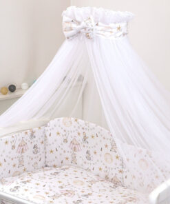 Baldachin din tul Amy funda din bumbac imprimeu lenjerie Circ roz 300x160 cm suport de prindere inclus 153h cm