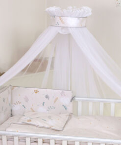 Baldachin din tul pentru patut bebe Airy Beige 160 x 600 cm suport prindere inclus