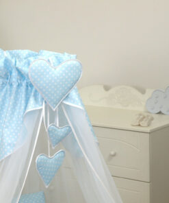 Baldachin din tul pentru patut bebe Bear Heart Blue 160 x 600 cm suport de prindere inclus