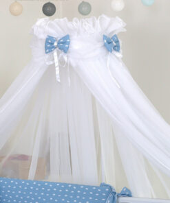 Baldachin din tul pentru patut bebe Sky Bunny Blue 160 x 600 cm suport prindere inclus