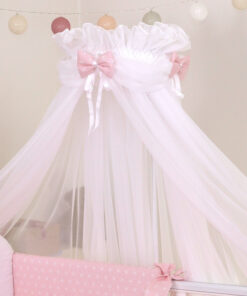 Baldachin din tul pentru patut bebe Sky Bunny Pink 160 x 600 cm suport prindere inclus