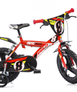 Bicicleta copii Dino Bikes 143 GLN diametru 14 inch, 4-7 ani, inaltimea recomandata 95-115 cm, roti ajutatoare, aparatoare lant, frana pe ambele roti
