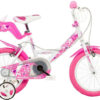 Bicicleta pentru fetite Dino Bikes 14 inch 144RN, varsta 4-7 ani, inaltimea recomandata 95-115 cm, cu roti ajutatoare, frana pe ambele roti, aparatoare lant