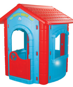 Casuta de gradina pentru copii Pilsan Happy House BlueRed utilizare interiorexterior,plastic rezistent UV,design realist,usa si ferestre functionale 112x104.5x131 cm
