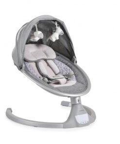 Leagan electric pentru bebelusi cu telecomanda,sezut ergonomic si rotativ,parasolar reglabil si detasabil,5 viteze de leganare,cronometru,adaptor priza,husa de insecte si pernuta reductor Cangaroo ISwing Silver