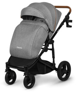 Carucior 2 in 1 Lionelo Mari Tour Cu landou individual si salteluta moale, Reversibil, Maner ajustabil, Plasa de tantari, Husa de picioare, Geanta parinti, Sarcina maxima 22 kg, Standard de siguranta EN1888 si EN1466 gri