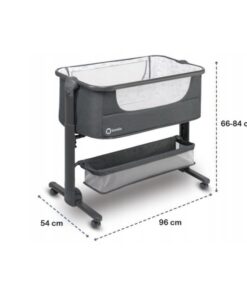 Patut co-sleeper Timon pliabil 3 in 1 reglabil din aluminiu 90x50 cm gri Lionelo