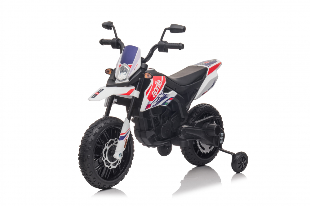 Motocicleta electrica pentru copii Aprilia White 12V 50W cu roti EVA, suport pentru picioare, muzica, claxon si lumini Motocicleta electrica pentru copii Aprilia White 12V 50W cu roti EVA, suport pentru picioare, muzica, claxon si lumini