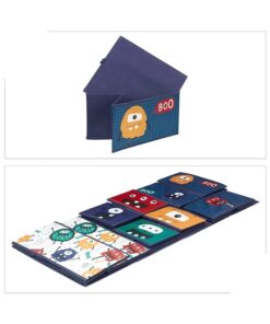 Organizator din lemn pentru copii Ginger Home Monster pentru jucarii cu 9 cutii textile detasabile,colturi si margini rotunjite,dimensiune 92x30x60 cm
