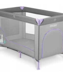 Patut pliabil cu un nivel pentru copii Ricokids,pliere compacta,usa de acces cu fermoar,roti cu frane,husa transport si saltea pliabila incluse Gri Lavanda