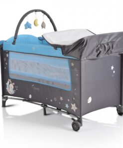 Patut pliabil Moni cu doua nivele si roti Sleepy New Blue 120x60 cm