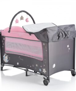 Patut pliabil Moni cu doua nivele si roti Sleepy New Pink 120x60 cm