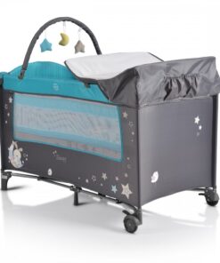 Patut pliabil Moni cu doua nivele si roti Sleepy New Turquoise 120x60 cm