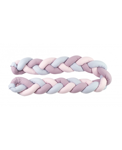 Protectie laterala patut bebe bumper impletit grey-lilac-pink 340 cm Protectie laterala patut bebe bumper impletit grey-lilac-pink 340 cm