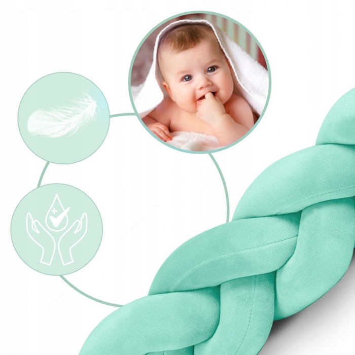 Protectie laterala impletita pentru patut cu umplutura antialergica Ricokids 3metri din plus Mint Protectie laterala impletita pentru patut cu umplutura antialergica Ricokids 3metri din plus Mint
