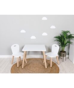 Set masuta si doua scaune pentru copii FreeON Athena din lemn alb