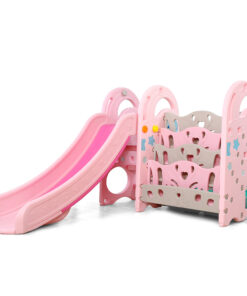 Spatiu de joaca pentru interior cu Tobogan,cos de baschet si organizator carti Nichiduta Garden Big Meteor Pink