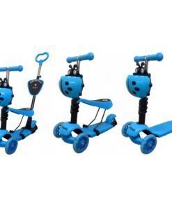 Trotineta 5 in 1 R-Sport H3 albastru cu maner parental si scaun, ghidon reglabil si detasabil, 3 roti, lumini LED, greutate admisa 25 kg, varsta 2-7 ani