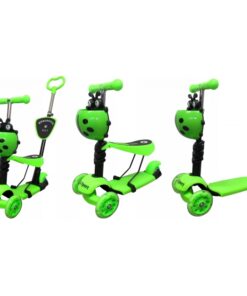 Trotineta 5 in 1 R-Sport H3 verde cu maner parental si scaun, ghidon reglabil si detasabil, 3 roti, lumini LED, greutate admisa 25 kg, varsta 2-7 ani