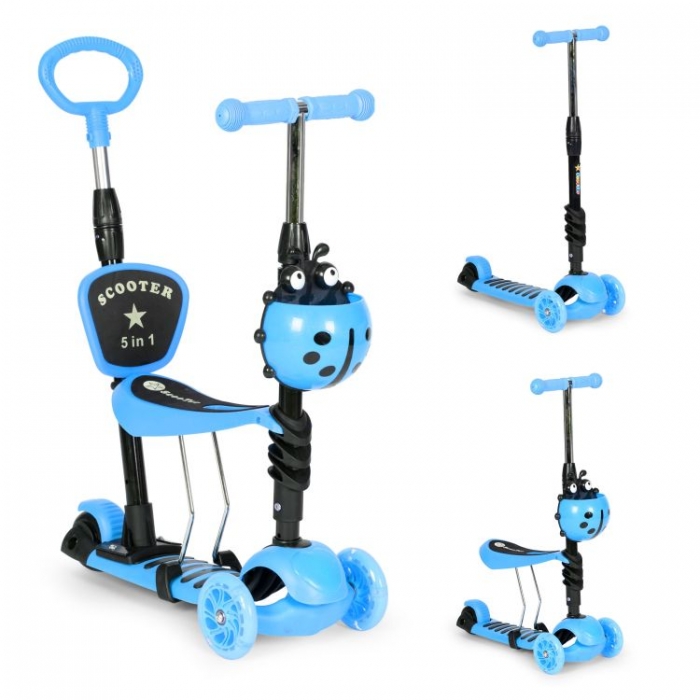 Trotineta 5 in 1 Ecotoys cu maner parental reglabil, scaun reglabil, 3 roti cu LED, greutate suportata 20 kg, varsta 3 ani+ albastru Trotineta 5 in 1 Ecotoys cu maner parental reglabil, scaun reglabil, 3 roti cu LED, greutate suportata 20 kg, varsta 3 ani+ albastru