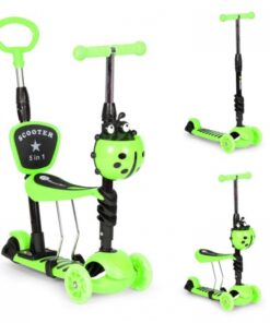 Trotineta 5 in 1 Ecotoys cu maner parental reglabil, scaun reglabil, 3 roti cu LED, greutate suportata 20 kg, varsta 3 ani+ verde