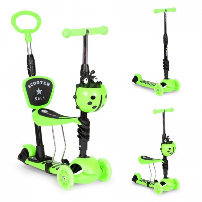 Trotineta 5 in 1 Ecotoys cu maner parental reglabil, scaun reglabil, 3 roti cu LED, greutate suportata 20 kg, varsta 3 ani+ verde Trotineta 5 in 1 Ecotoys cu maner parental reglabil, scaun reglabil, 3 roti cu LED, greutate suportata 20 kg, varsta 3 ani+ verde