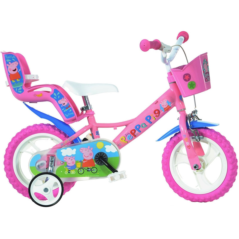 Bicicleta cu pedale, Dino Bikes, Purcelusa Peppa, Cu roti ajutatoare, Cu cosulet frontal, Cu scaunel pentru papusa, 12 inch, Pana la 40 kg, 3 ani+, Multicolor Bicicleta cu pedale, Dino Bikes, Purcelusa Peppa, Cu roti ajutatoare, Cu cosulet frontal, Cu scaunel pentru papusa, 12 inch, Pana la 40 kg, 3 ani+, Multicolor