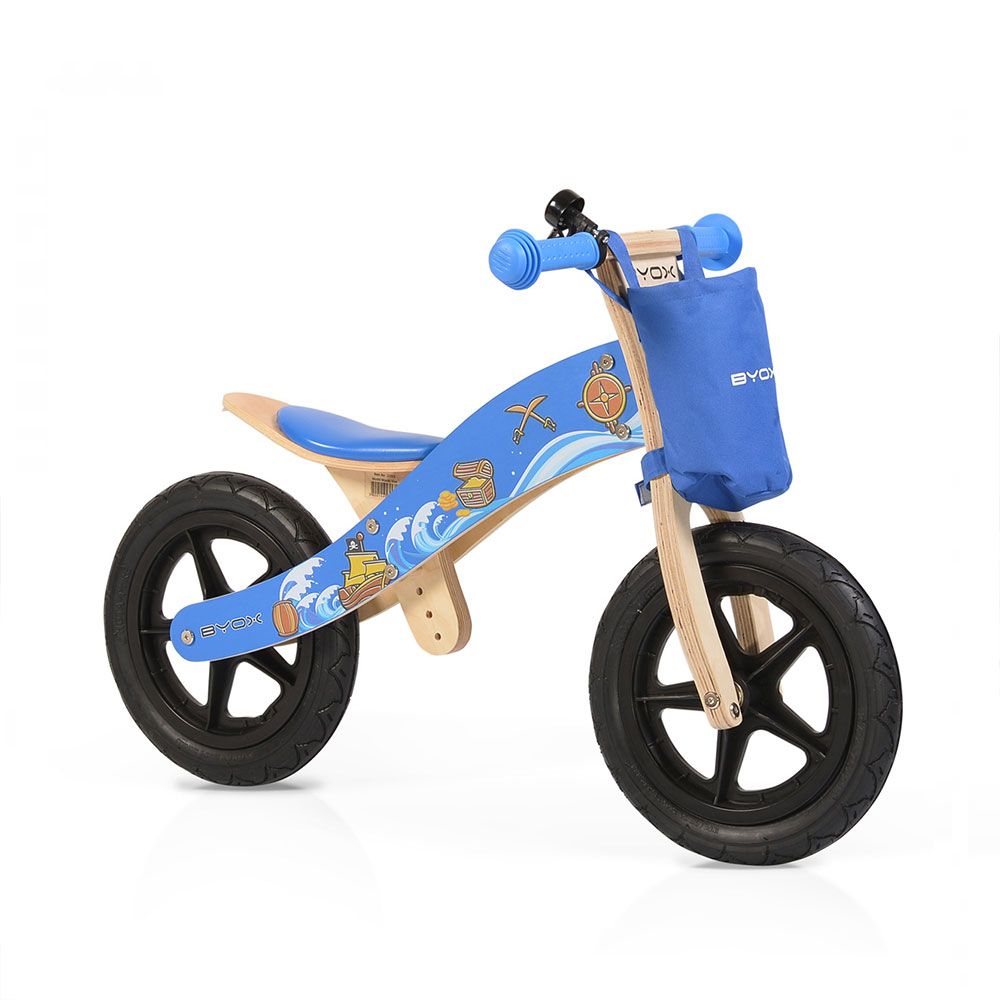 Bicicleta de lemn fara pedale pentru baieti 12 inch Moni Woody albastru Bicicleta de lemn fara pedale pentru baieti 12 inch Moni Woody albastru