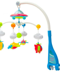 Carusel muzical, BabyMix, Pentru patut bebelusi, Cu proiectii, Cu 107 melodii si sunete ale naturii, Cu 4 jucarii, Blue