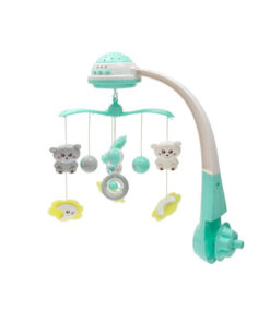 Carusel muzical, BabyMix, Pentru patut bebelusi, Cu proiectii, Cu melodii si sunete ale naturii, Cu 10 jucarii si ceas de jucarie pe suport, Mint