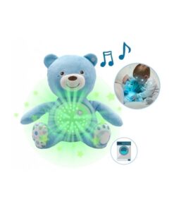 Lampa de veghe, Chicco, Ursulet, Cu proiectii, Cu 30 minute de melodii si sunete ale naturii, Lavabila in masina de spalat, 0 luni+, Albastru