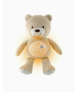Lampa de veghe, Chicco, Ursulet, Cu proiectii, Cu 30 minute de melodii si sunete ale naturii, Lavabila in masina de spalat, 0 luni+, Bej
