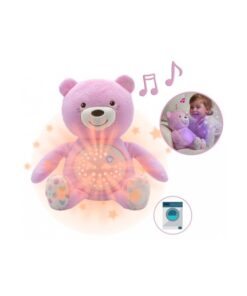 Lampa de veghe, Chicco, Ursulet, Cu proiectii, Cu 30 minute de melodii si sunete ale naturii, Lavabila in masina de spalat, 0 luni+, Roz