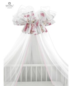 Baldachin, MimiNu, Din tull, Mare, Cu funda din bumbac, Dimensiune 400x170 cm, Materiale certificate Oeko Tex Standard 100, Design, Pink Ballerina