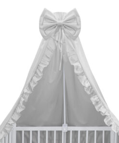 Baldachin, MimiNu, Pentru patut, Cu funda si volanas, 210x145 cm, Material certificat Oeko Tex Standard 100, Colectia Royal, Grey