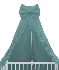 Baldachin, MimiNu, Pentru patut, Cu funda si volanas, 210x145 cm, Material certificat Oeko Tex Standard 100, Colectia Royal, Nepal Green