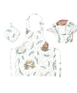 Set Micutul bucatar, MimiNu, Cu sort, o boneta si accesoriu pentru vase calde, Din bumbac certificat Oeko Tex Standard 100, Lulu Natural