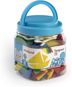 Joc educativ STEM Tangram 12 seturi colorate, 84 piese - Miniland