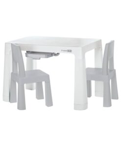 Set masuta si doua scaune, FreeON, Neo, Pentru copii, Cu doua sertare, Cu masa reglabila la doua inaltimi, Conform cu standardele europene de securitate EN71-1;2018, EN71-2:2020, EN71-3:2021, Gri