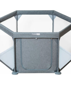 Tarc de joaca, FreeON, Hexagonal, Pentru bebe, Cu 4 manere, Intrare cu fermoar, Cu geanta de transport, 117 x 67 x 67 cm, Conform cu standardul european de securitate EN 12227:2010, Grey